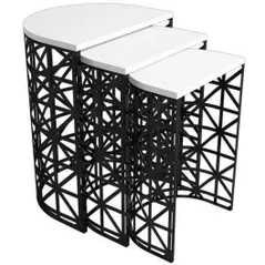 Măsuţă cafea Trendy Stil Metal Ferforje, Alb, masa de cuibarit (3 bucati)