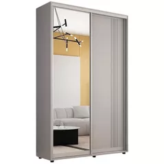 Dulap Mobildor-Lux Compact uși glisante Oglindă + PAL cu ornament linii (170x45x210H cm) Grey