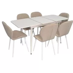 Комплект стол и стулья Evelin di Costacurta стол DT-531R Wh + 6 стульев YTC-064Wh Bjorn-24 (Light beige)