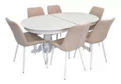 Set masă și scaune Evelin di Costacurta стол HV-33V White + 6 стульев YTC-055Wh UF885-03 Light beige