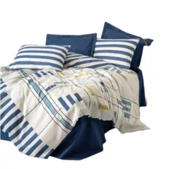 Lenjerie de pat Cotton Box Lunox Dark Blue Ranfors (2 persoane Euro)