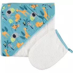 Accesoriu pentru baie Premaman PBRE0D-ECR-UNQ Prosop de baie cu gluga si manusa Crazy Jungle