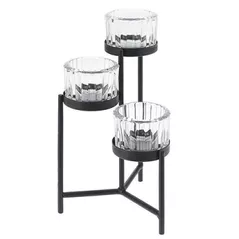 Lumânare H&S 11085 Sfesnic din sticla 3 lumanari, suport metalic 11x11x18cm