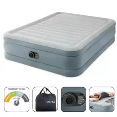 Saltea gonflabilă Intex 64824 Velur Queen Premium Comfort, 152x203x46cm cu pompă integrata 220V, max.272kg