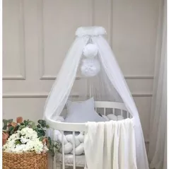 Кроватка Veres 158.1.08 Балдахин универсальный с помпонами белый