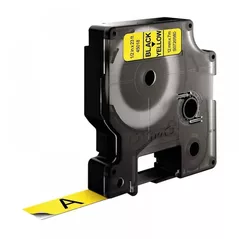 Скотч Dymo 12 mm x 7 m, plastic, negru pe banda galbena