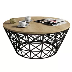 Măsuţă cafea Trendy Stil Metal Ferforje, Stejar 90x38x90cm