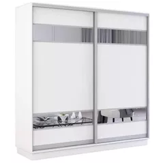 Шкаф Mobildor-Lux Fox uși glisante din PAL cu elemente din oglindă (230x60x210H cm) Alb