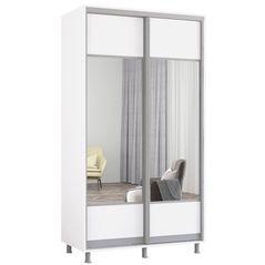 Dulap Mobildor-Lux Aron-S uși glisante din PAL cu oglindă orizontal (110x60x200H cm) Alb Brilliant