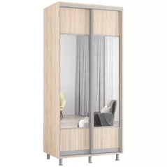 Dulap Mobildor-Lux Aron cu uși glisante cu oglindă orizontal (100x60x200H cm) Sonoma