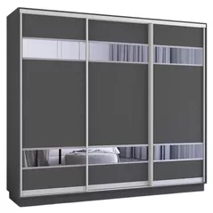 Dulap Mobildor-Lux Fox uși glisante din PAL cu elemente din oglindă (340x60x230H cm) Anthracite