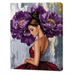 Картина по номерам Ideyka KHO8658 40x50cm Eco, Balerina cu bujori purpurii cu vopsele metalice