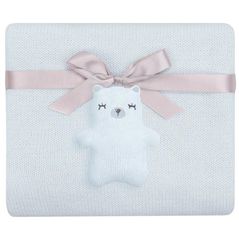 Set de perne si plapume Kikka Boo 31103010051 Paturica crosetata din bumbac Bear with me Blue