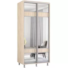 Dulap Mobildor-Lux Aron-P 1.0m-1.8m uși glisante din PAL cu oglindă zebra (120x60x230H cm) Sonoma