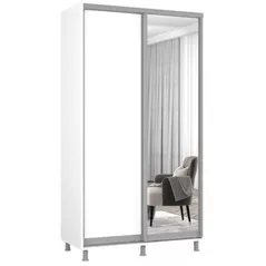 Dulap Mobildor-Lux Aron-S uși glisante din oglindă și PAL (150x60x200H cm) Alb Brilliant