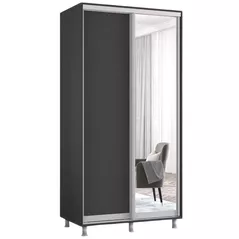 Dulap Mobildor-Lux Aron-P 1.0m-1.8m uși glisante din oglindă și PAL (100x60x240H cm) Anthracite
