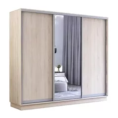 Dulap Mobildor-Lux Fox uși glisante din oglindă și PAL (270x60x240H cm) Sonoma