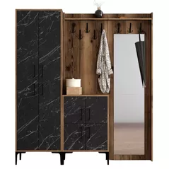 Mobilă pentru antreu Trendy Berlin ABC, Nuc, Marmura Neagra, 180x200x35cm (GTR001371)