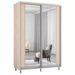 Dulap Mobildor-Lux Aron cu uși glisante cu oglindă vertical (170x60x220H cm) Sonoma