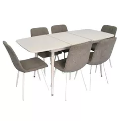Комплект стол и стулья Evelin di Costacurta стол DT-532R Wh + 6 стульев YTC-078Wh UF885-14 (Grey)
