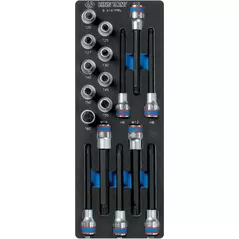 Set de tubulare, bite, duze King Tony Clește pentru articulații 9-4147PRV, set de 1/2" cu biți hexagonale, Torx și caneluri, 17 piese (SPUMA)