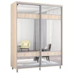 Dulap Mobildor-Lux Aron-S 1.0m-1.8m uși glisante din PAL cu oglindă zebra (170x60x200H cm) Sonoma