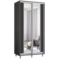 Dulap Mobildor-Lux Aron-S uși glisante din PAL cu oglindă vertical (100x60x200H cm) Anthracite