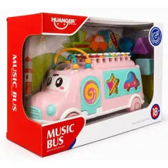 Jucărie muzicală Huanger HE8019 Xilofon-sorter "Autobuz", roz, 572014