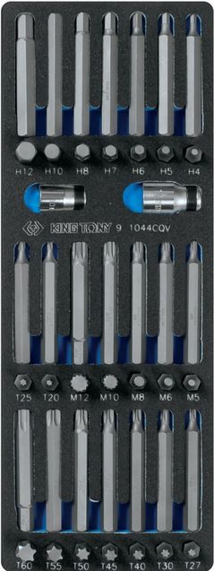 Набор головок, бит, насадок King Tony 9-1044CQV вставки (биты) TORX, HEX, SPLINE 10 мм, 44 пр. (FOAM)