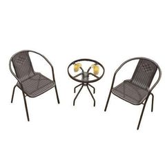 Mobilier pentru grădină Promstore 18960 Set mobilier 3 piese: masa D60, H72cm si 2 scaune 60X58XH72cm, sticla, plastic