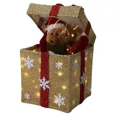 Figurină cu lumină Promstore 56523 Figurina luminoasa Urs în cutie, 50LED, 25x25x50cm, timer, 3xAA