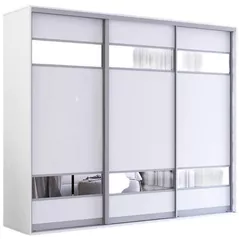 Dulap Mobildor-Lux Fox uși glisante din PAL cu elemente din oglindă (260x60x220H cm) Alb