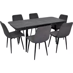 Комплект стол и стулья Evelin di Costacurta cтол DT-431-3R B + 6 стульев YTC-078B Bluvel-14 (Dark grey)