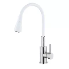 Смеситель кухонный Hydro S Aquafix 821, din inox pipă flexibilă, albă (0400364)