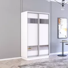 Dulap Mobildor-Lux Fox uși glisante din PAL cu elemente din oglindă (120x60x230H cm) Alb