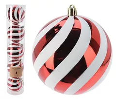 Новогодний декор Promstore 32941 Set globuri 5x100mm Stripes, rosu si alb, in tub
