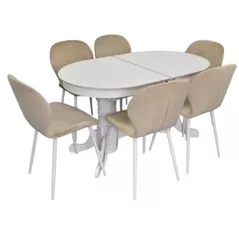 Комплект стол и стулья Evelin di Costacurta стол HV-31N White + 6 стульев YTC-064Wh UF910-01 Light beige