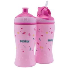 Cană cu pai Nuby NV04017PINK набор 2шт 360ml Pop-up cup(18m+) + Flip-it(12m+) Pink