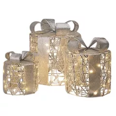 Figurină cu lumină Promstore 56519 Set figurine Gift-cilindru, LED+timer, 3buc, argintiu