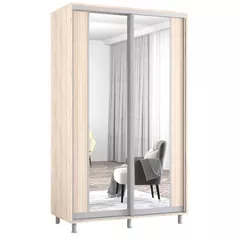 Dulap Mobildor-Lux Aron-P uși glisante din PAL cu oglindă vertical (130x60x230H cm) Sonoma