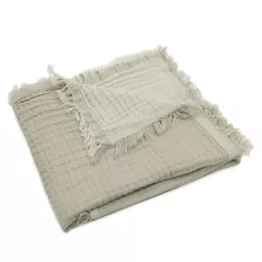 Set de perne si plapume Jollein 521-557-68014 Paturica Fringe Olive Green/Ivory GOTS, 120x120cm