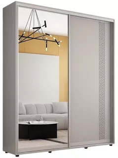 Шкаф Mobildor-Lux Compact uși glisante Oglindă + PAL cu ornament grecesc (180x45x200H cm) Grey