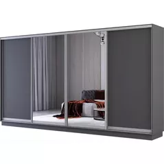 Dulap Mobildor-Lux Fox uși glisante din oglindă și PAL (370x60x200H cm) Anthracite
