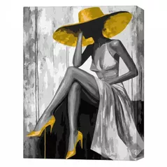 Tablou pe numere Ideyka KHO8539 40x50cm Eco, Doamna aurie cu vopsele metalic extra