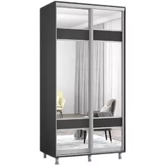 Dulap Mobildor-Lux Aron-P 1.0m-1.8m uși glisante din PAL cu oglindă zebra (120x60x200H cm) Anthracite