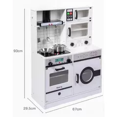 Bucătărie și veselă de jucărie Richi (63246) Bucatarie din lemn pentru fetite, cu sunete si lumini