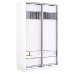 Шкаф Mobildor-Lux Fox uși glisante din PAL cu elemente din oglindă (100x60x200H cm) Alb