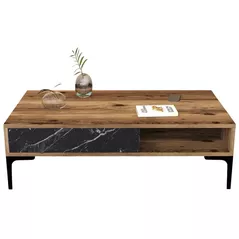 Журнальный столик Trendy Istanbul, Nuc, Marmura Neagra 105x32x60cm