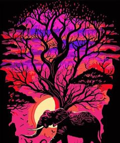 Tablou pe numere Strateg 58068 Elefant in safari 30x40cm (fundal negru)