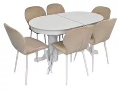 Комплект стол и стулья Evelin di Costacurta стол HV-31N White + 6 стульев YTC-064Wh UF910-01 Light beige